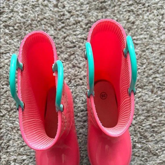 Pink and Teal Rain Boots - Picture 3 of 4